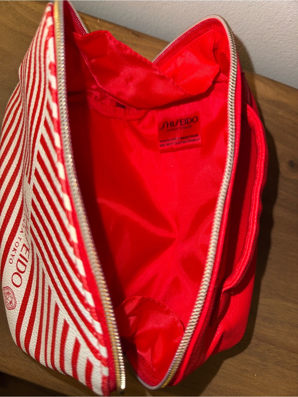 Shiseido Red and White Stripe Cosmetic Pouch - Picture 4 of 7